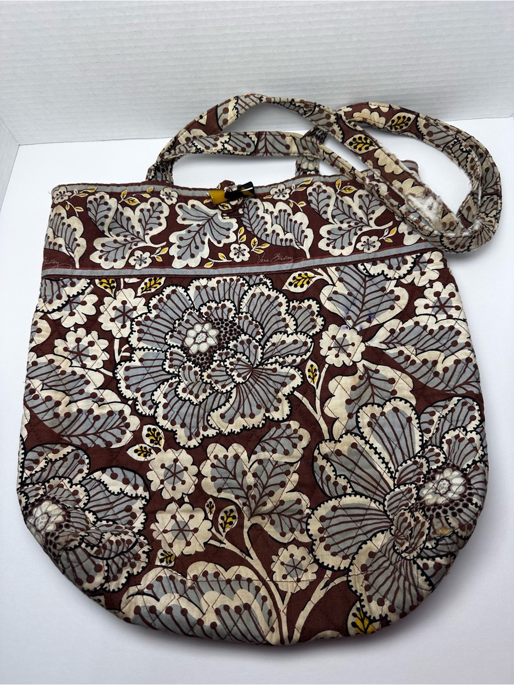 Vera Bradley Quilted Floral Crossbody Tote in Brown and Cream